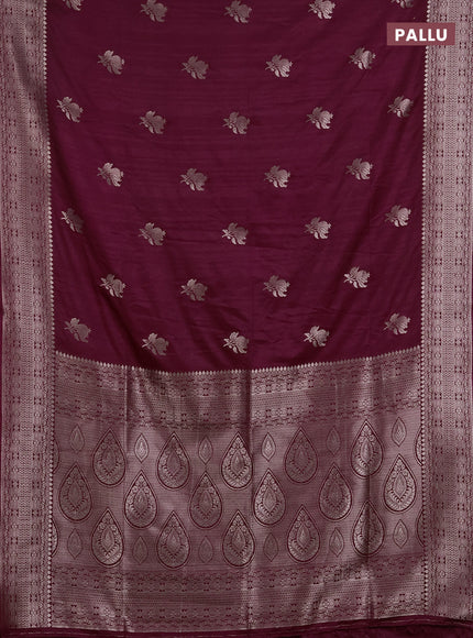 Semi soft silk saree deep maroon with zari woven buttas and zari woven border
