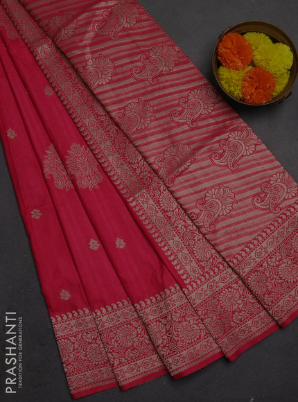 Semi soft silk saree pink with allover zari woven buttas and zari woven border