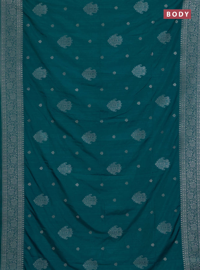 Semi soft silk saree teal blue with allover zari woven buttas and zari woven border