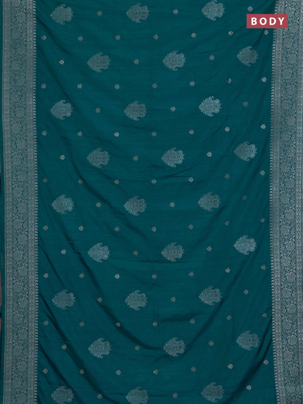 Semi soft silk saree teal blue with allover zari woven buttas and zari woven border