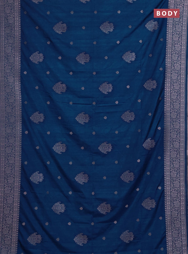 Semi soft silk saree peacock blue with allover zari woven buttas and zari woven border