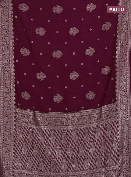 Semi soft silk saree wine shade with allover zari woven buttas and zari woven border