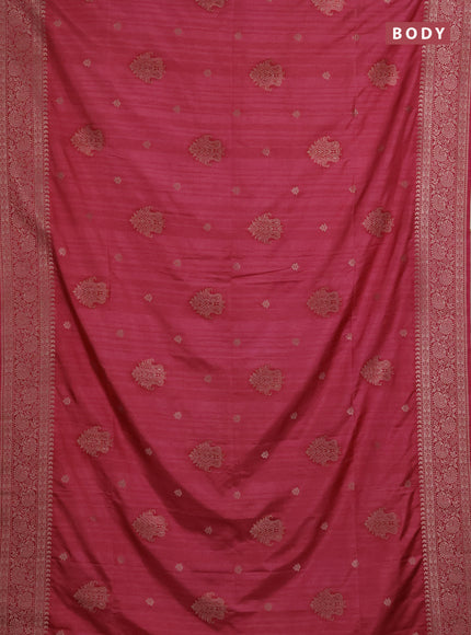 Semi soft silk saree dark peach with allover zari woven buttas and zari woven border