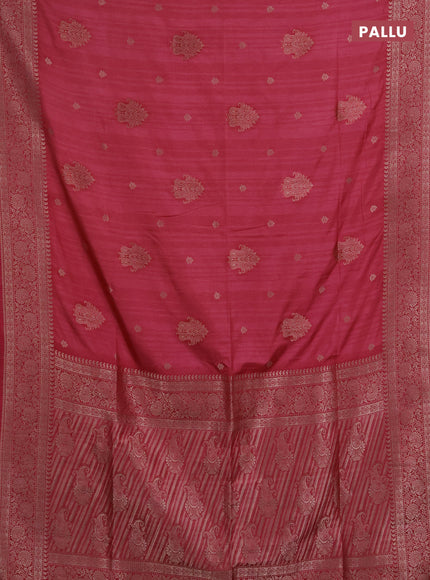 Semi soft silk saree dark peach with allover zari woven buttas and zari woven border
