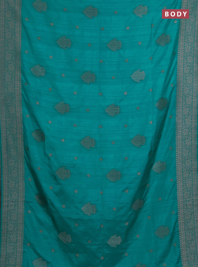 Semi soft silk saree teal green with allover zari woven buttas and zari woven border
