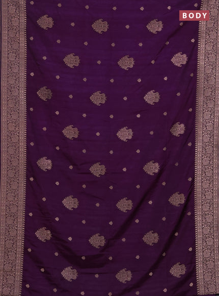 Semi soft silk saree deep purple with allover zari woven buttas and zari woven border