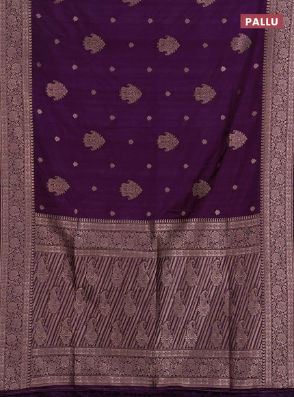 Semi soft silk saree deep purple with allover zari woven buttas and zari woven border