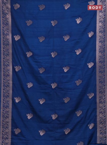 Semi soft silk saree peacock blue with floral zari woven buttas and zari woven border