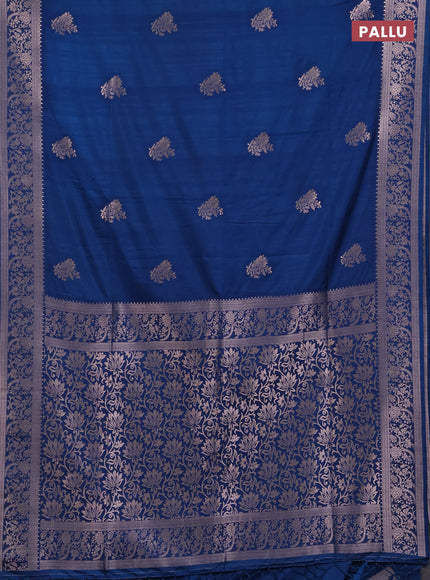 Semi soft silk saree peacock blue with floral zari woven buttas and zari woven border