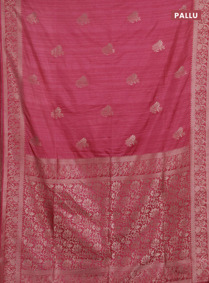 Semi soft silk saree dark peach pink with floral zari woven buttas and zari woven border