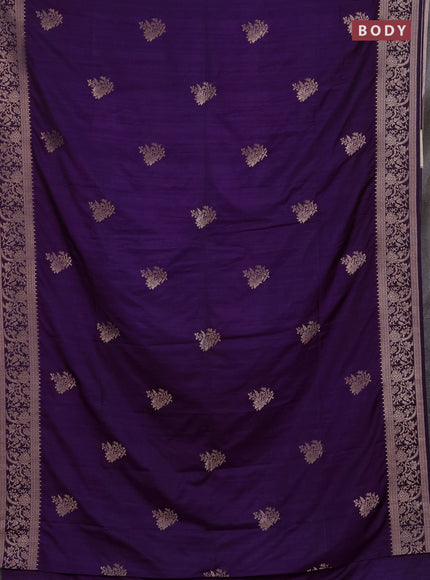 Semi soft silk saree deep purple with floral zari woven buttas and zari woven border