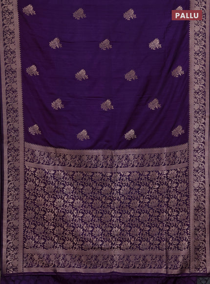 Semi soft silk saree deep purple with floral zari woven buttas and zari woven border