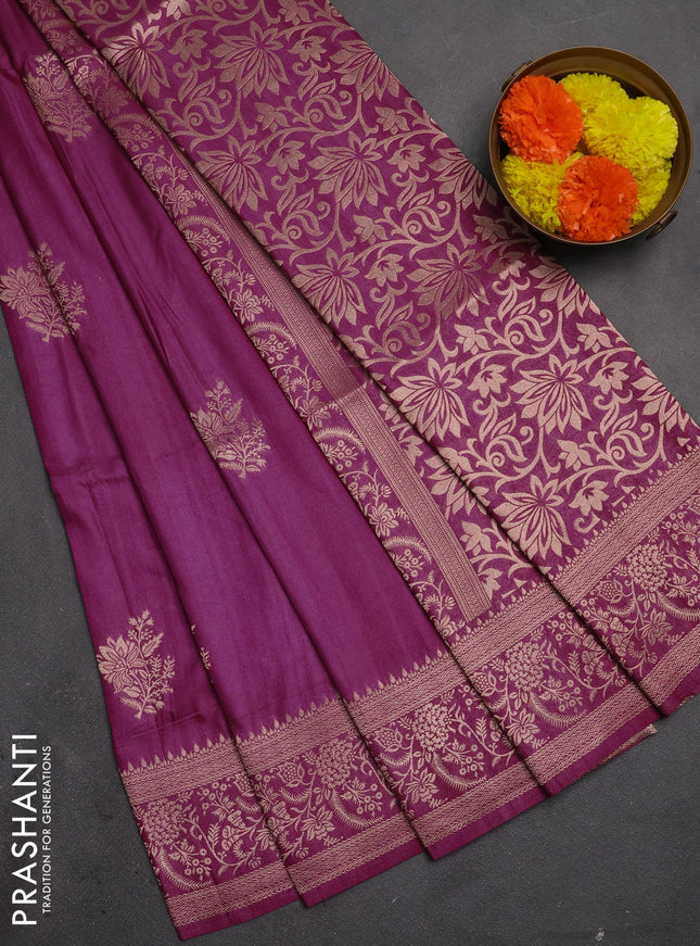Semi soft silk saree magenta pink with floral zari woven buttas and zari woven border