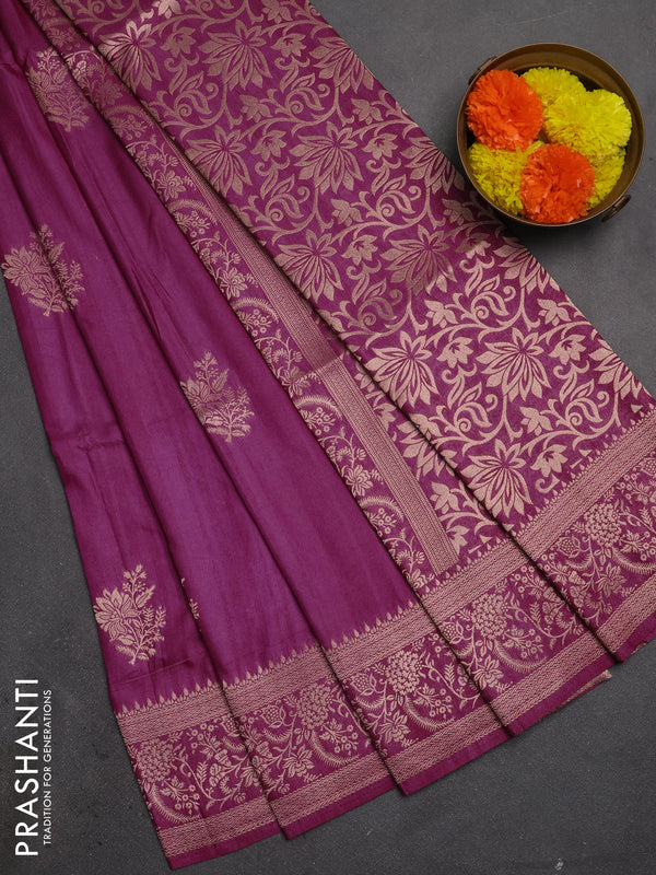 Semi soft silk saree magenta pink with floral zari woven buttas and zari woven border