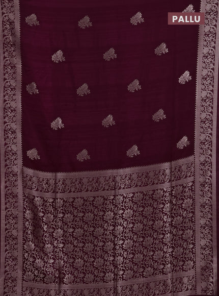 Semi soft silk saree deep maroon with floral zari woven buttas and zari woven border