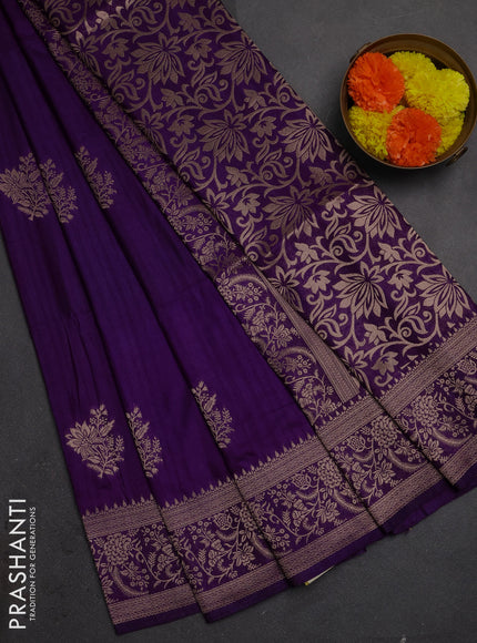 Semi soft silk saree purple with floral zari woven buttas and zari woven border