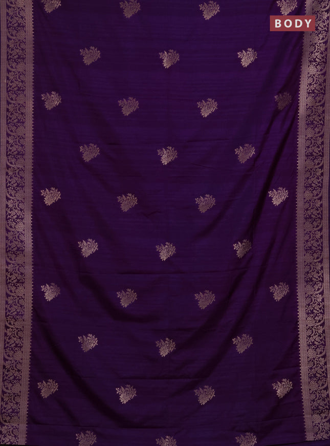 Semi soft silk saree purple with floral zari woven buttas and zari woven border