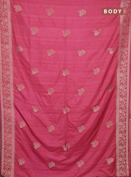 Semi soft silk saree dark peach pink with floral zari woven buttas and zari woven border