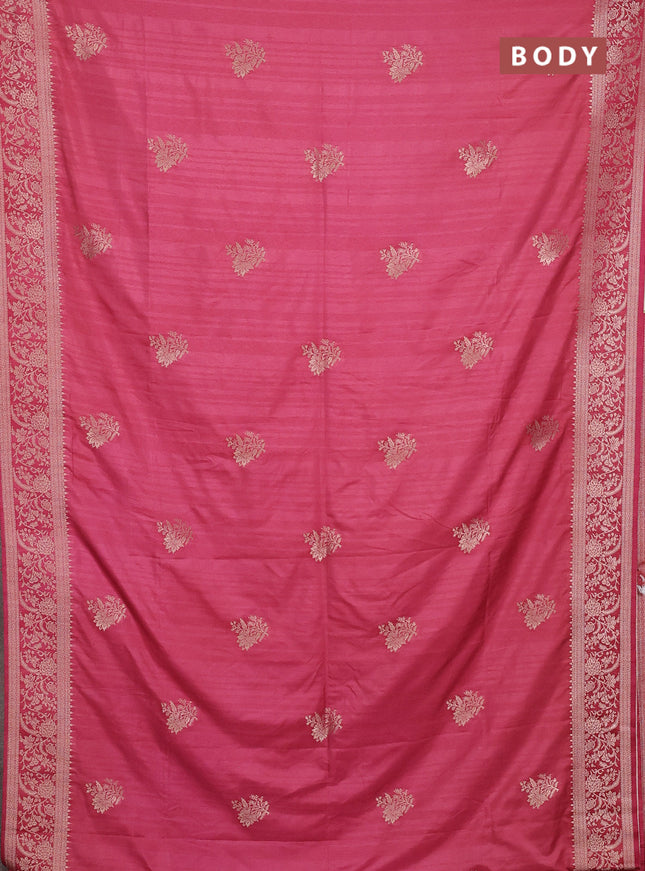 Semi soft silk saree dark peach pink with floral zari woven buttas and zari woven border