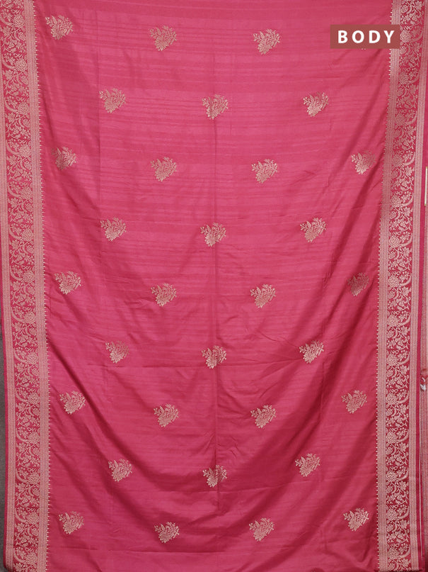 Semi soft silk saree dark peach pink with floral zari woven buttas and zari woven border