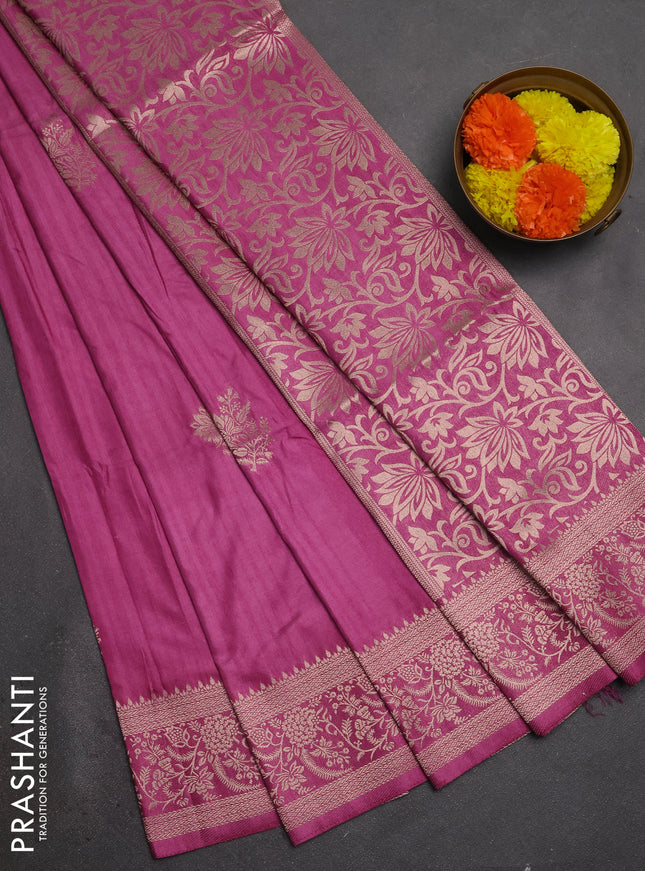 Semi soft silk saree onion pink with floral zari woven buttas and zari woven border