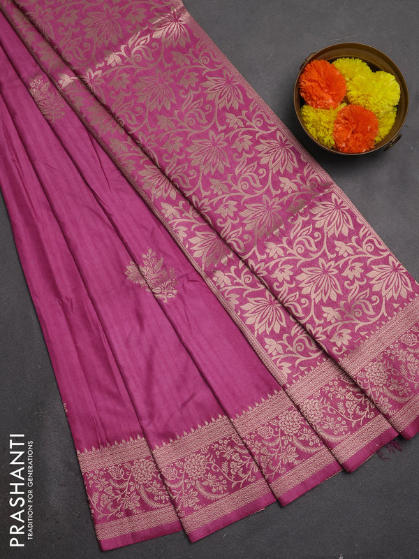 Semi soft silk saree onion pink with floral zari woven buttas and zari woven border