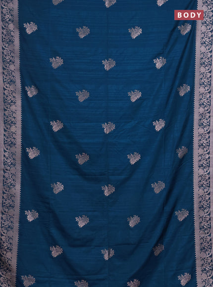 Semi soft silk saree cs blue with floral zari woven buttas and zari woven border