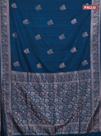 Semi soft silk saree cs blue with floral zari woven buttas and zari woven border