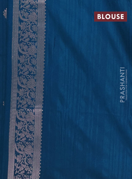 Semi soft silk saree cs blue with floral zari woven buttas and zari woven border