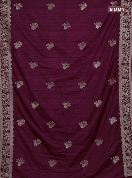 Semi soft silk saree wine shade with floral zari woven buttas and zari woven border