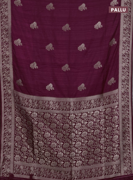 Semi soft silk saree wine shade with floral zari woven buttas and zari woven border