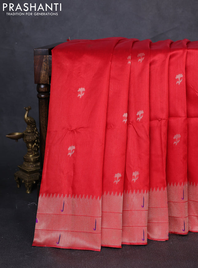 Semi paithani saree red with zari woven buttas and paithani pallu