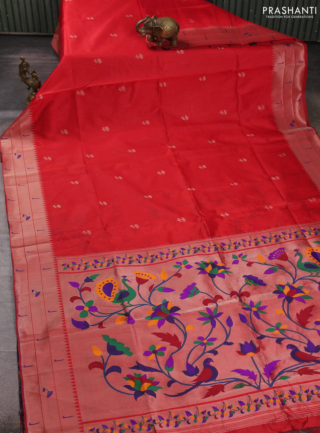 Semi paithani saree red with zari woven buttas and paithani pallu