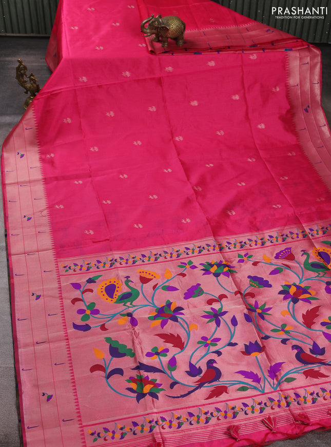 Semi paithani saree pink with zari woven buttas and paithani pallu