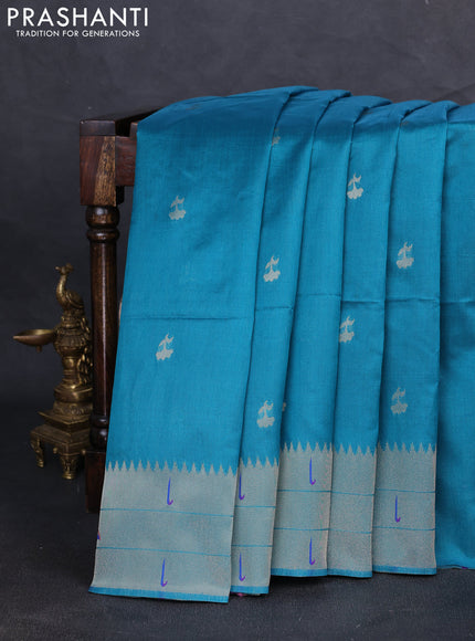 Semi paithani saree peacock green with zari woven buttas and paithani pallu