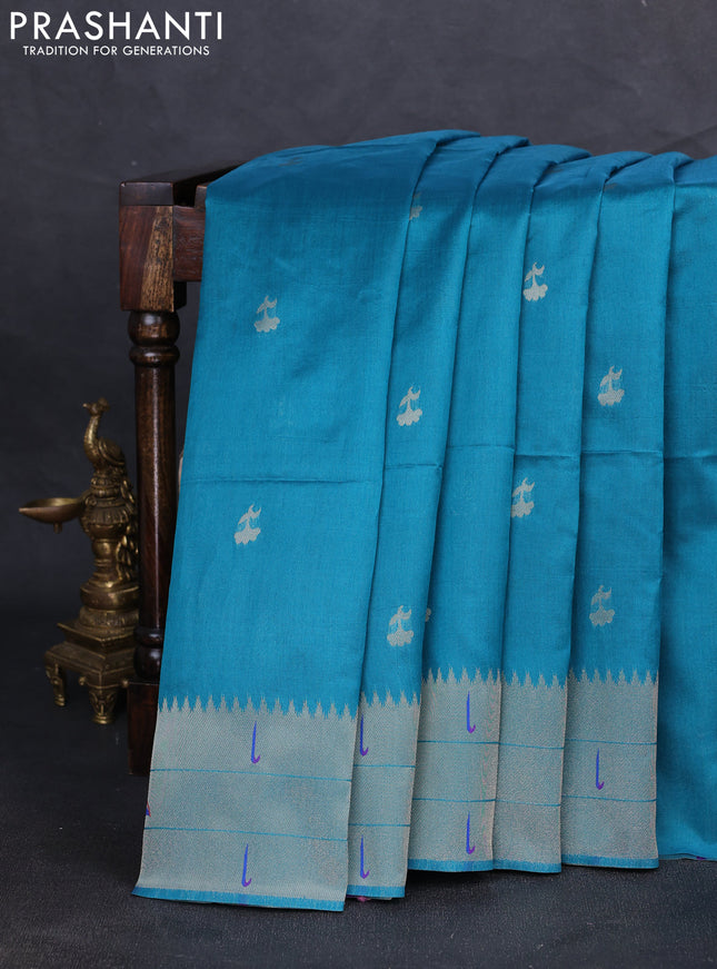 Semi paithani saree peacock green with zari woven buttas and paithani pallu