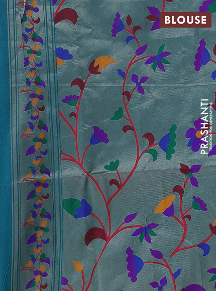 Semi paithani saree peacock green with zari woven buttas and paithani pallu