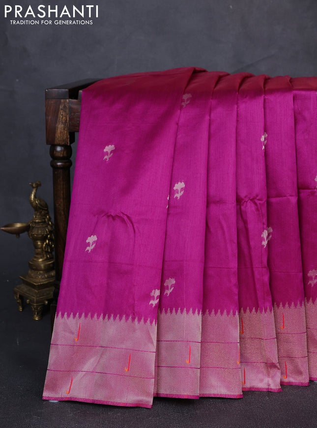 Semi paithani saree magenta pink with zari woven buttas and paithani pallu