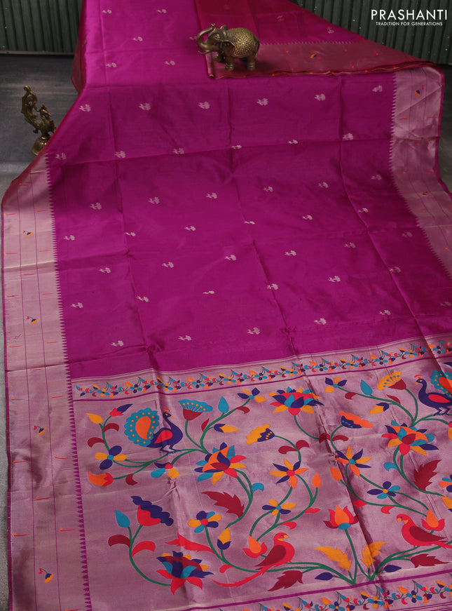 Semi paithani saree magenta pink with zari woven buttas and paithani pallu
