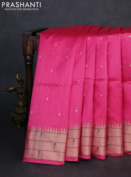 Semi paithani saree pink with allover zari woven buttas and peacock design paithani pallu