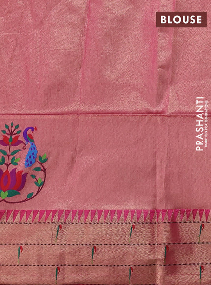 Semi paithani saree pink with allover zari woven buttas and peacock design paithani pallu