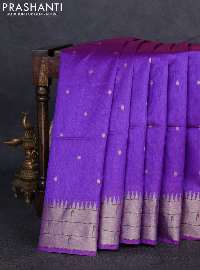 Semi paithani saree dual shade of purple with allover zari woven buttas and peacock design paithani pallu