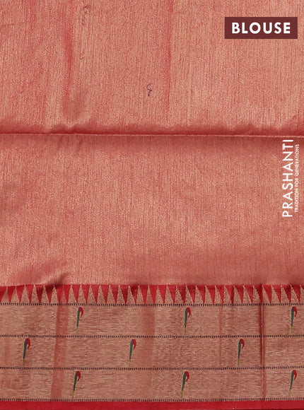 Semi paithani saree red with allover zari woven buttas and peacock design paithani pallu