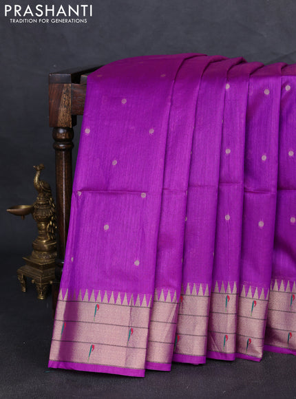 Semi paithani saree purple with allover zari woven buttas and peacock design paithani pallu