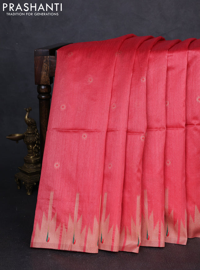 Semi paithani saree peach shade with allover zari woven buttas and paithani pallu