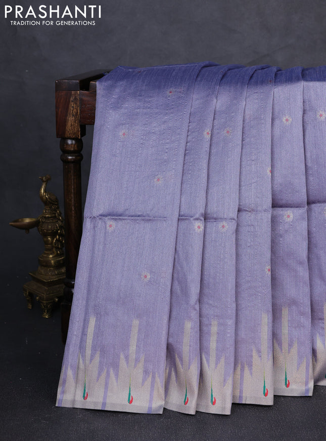 Semi paithani saree bluish grey with allover zari woven buttas and paithani pallu