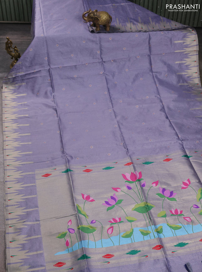 Semi paithani saree bluish grey with allover zari woven buttas and paithani pallu