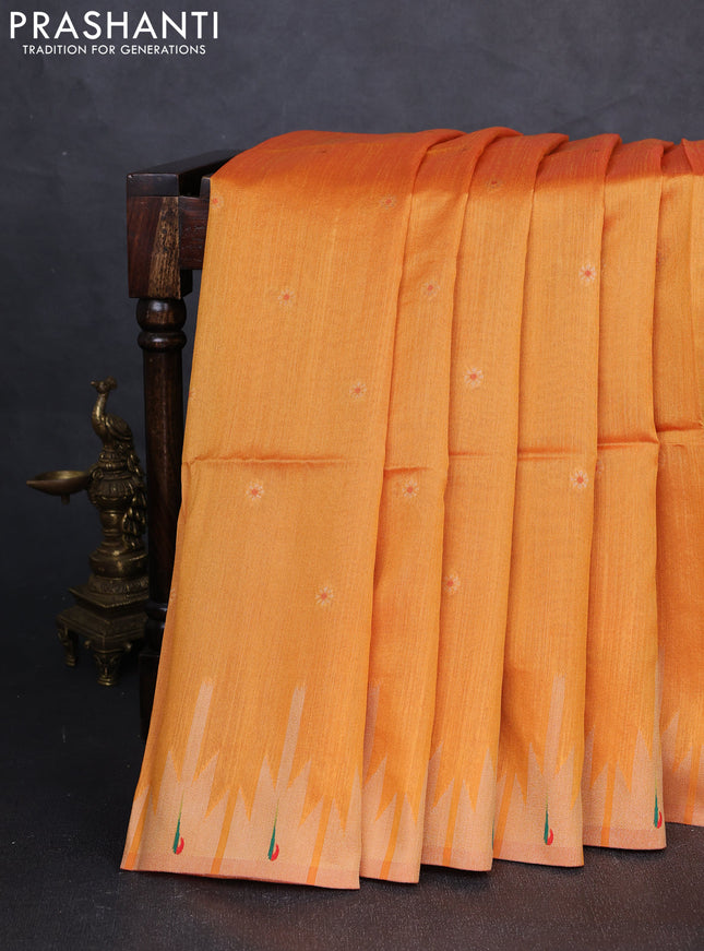 Semi paithani saree sunset orange with allover zari woven buttas and paithani pallu