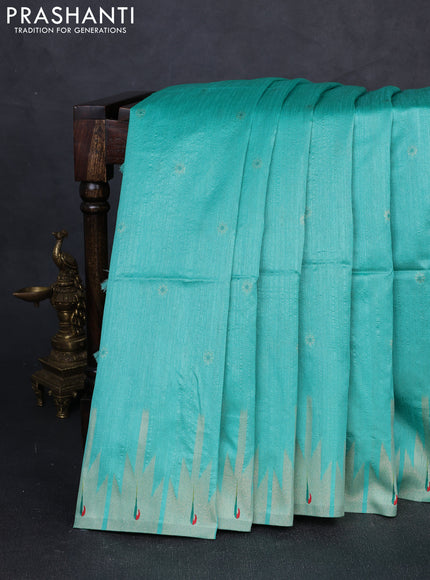 Semi paithani saree teal green with allover zari woven buttas and paithani pallu