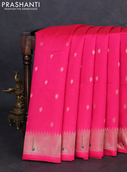 Semi paithani saree pink with allover zari woven buttas and parrot design paithani pallu